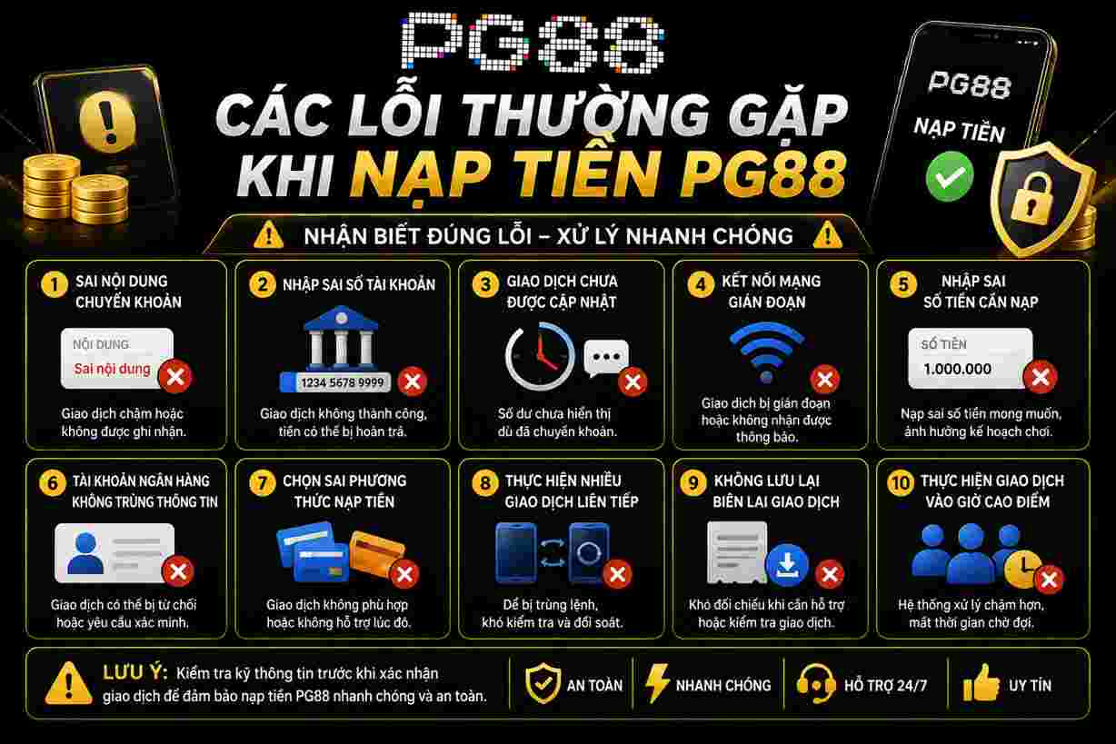 Nạp tiền PG88 và các lỗi thường gặp