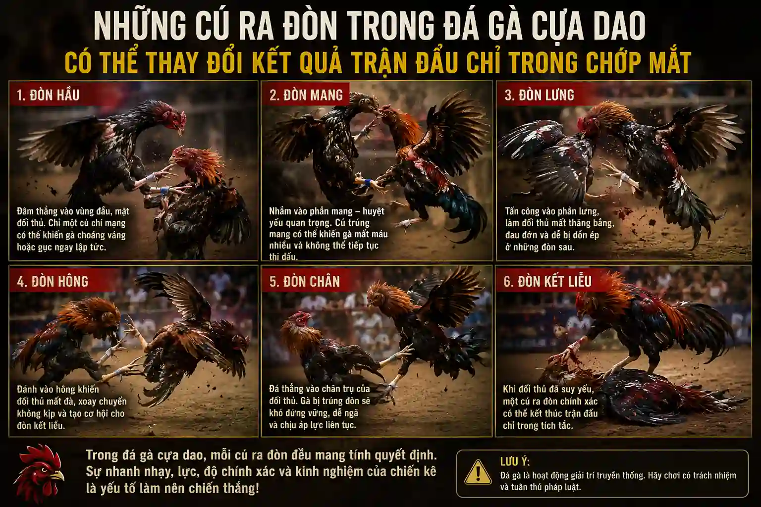 Những cú ra đòn trong đá gà cựa dao có thể thay đổi kết quả trận đấu chỉ trong vài phút